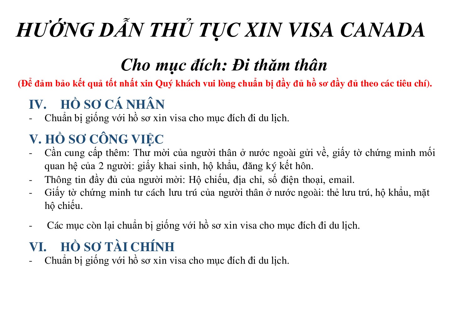 Hồ sơ và thủ tục Visa Canada thăm thân