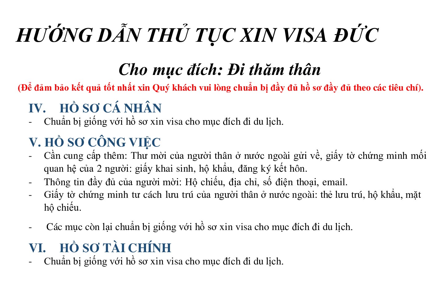 Hồ sơ và thủ tục Visa Đức thăm thân