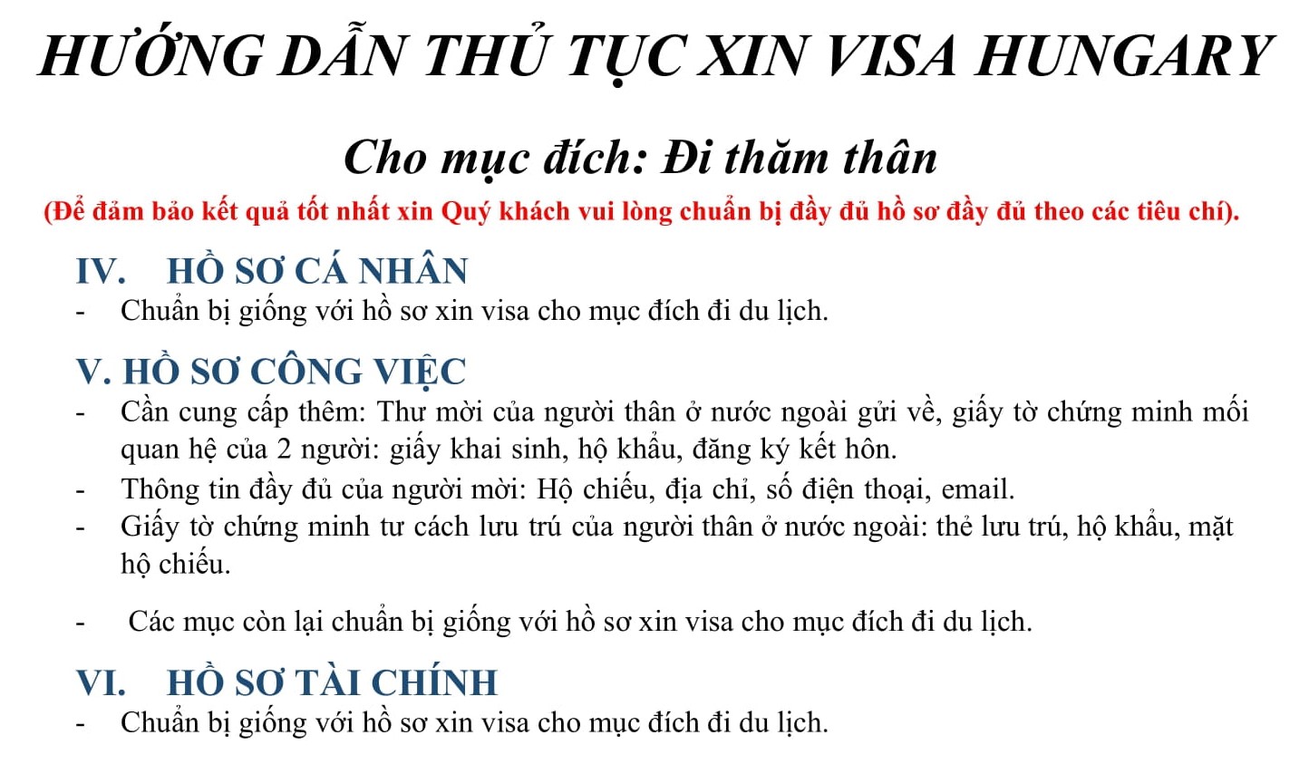 HỒ SƠ VÀ THỦ TỤC VISA HUNGARY THĂM THÂN