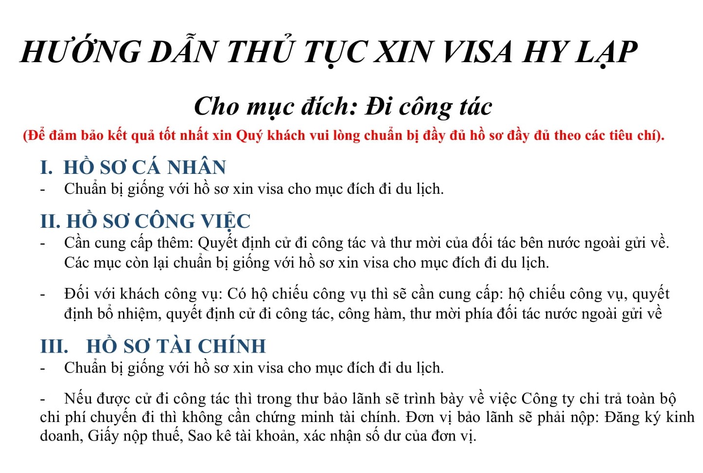 Hồ sơ và thủ tục Visa Hy Lạp công tác