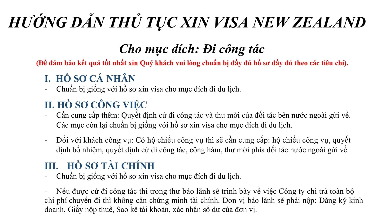 Hồ sơ và thủ tục Visa New Zealand công tác