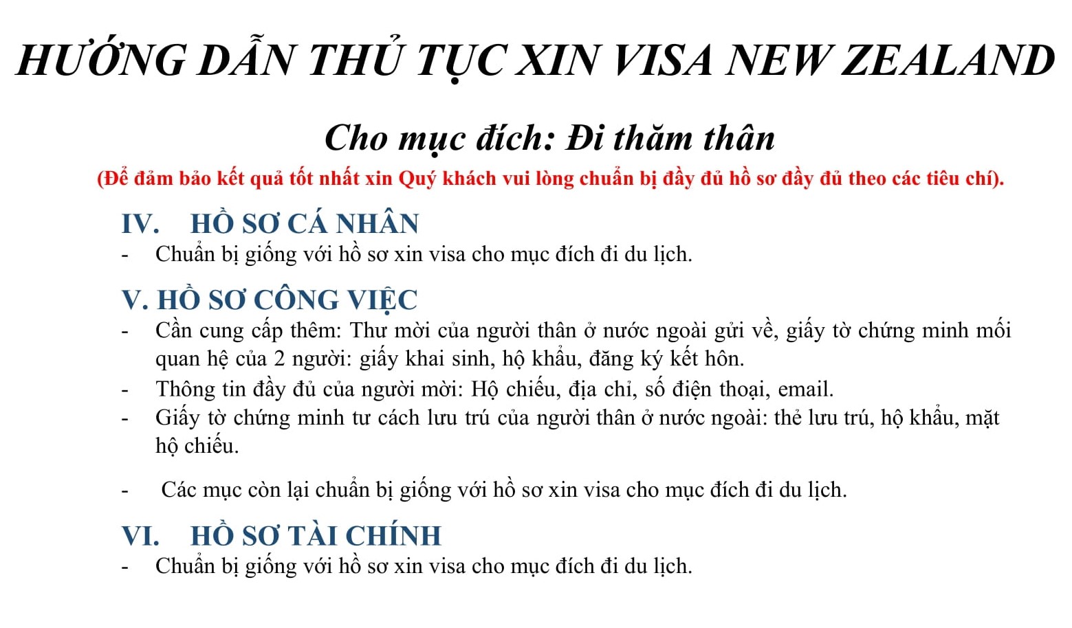 Hồ sơ và thủ tục Visa New Zealand thăm thân