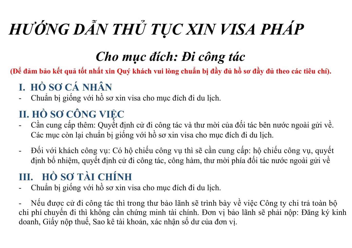 Hồ sơ và thủ tục Visa Pháp công tác