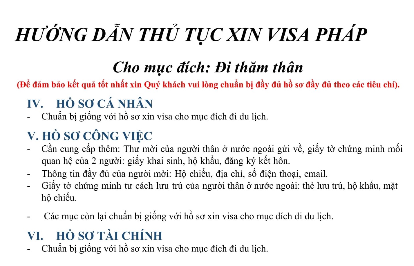 Hồ sơ và thủ tục Visa Pháp thăm thân