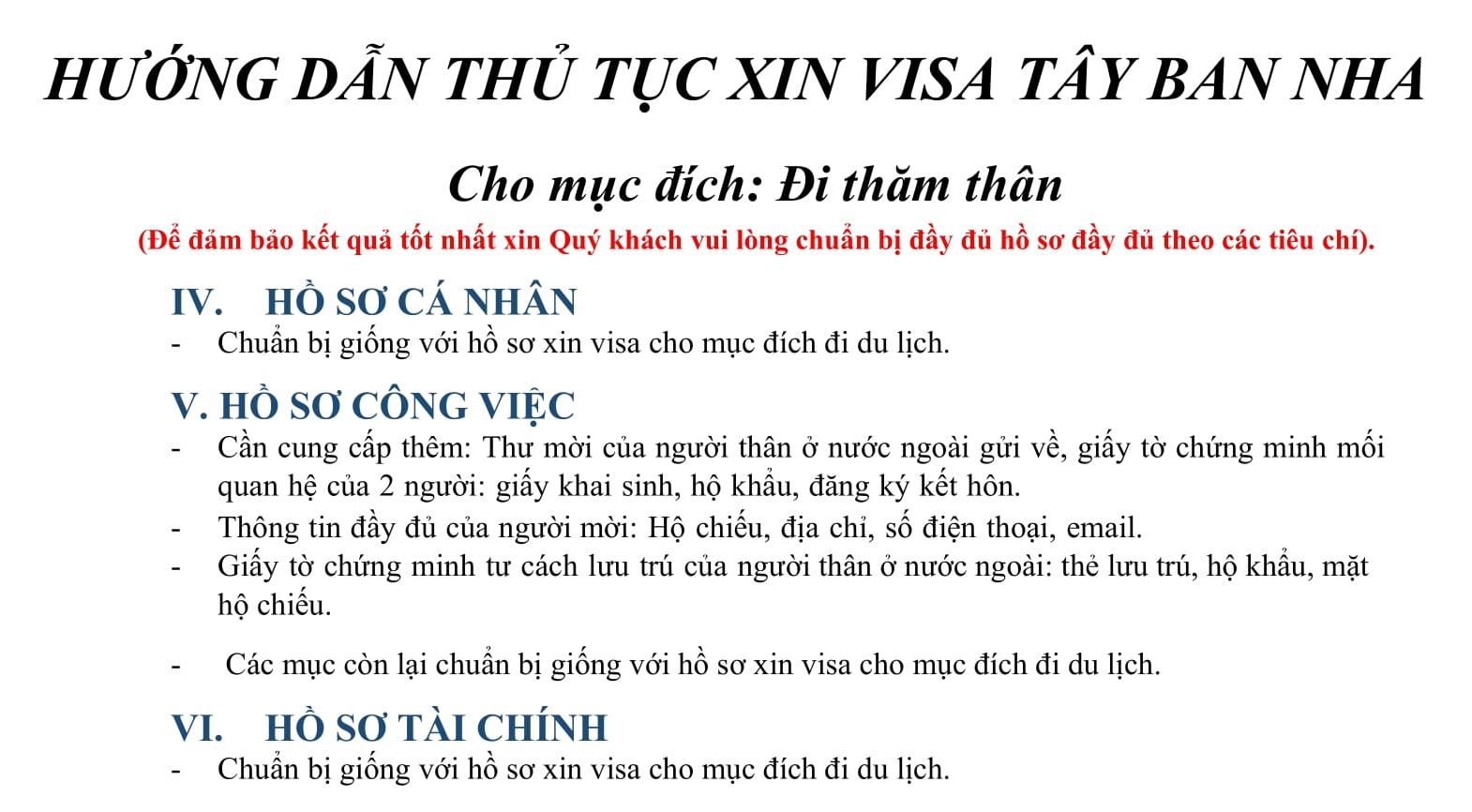 HỒ SƠ VÀ THỦ TỤC VISA TÂY BAN NHA THĂM THÂN