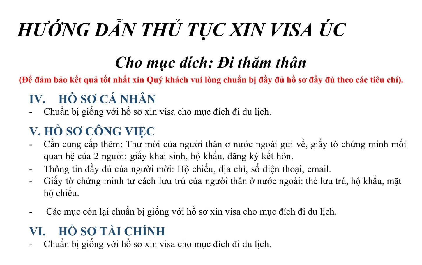 Hồ sơ và thủ tục Visa Úc thăm thân