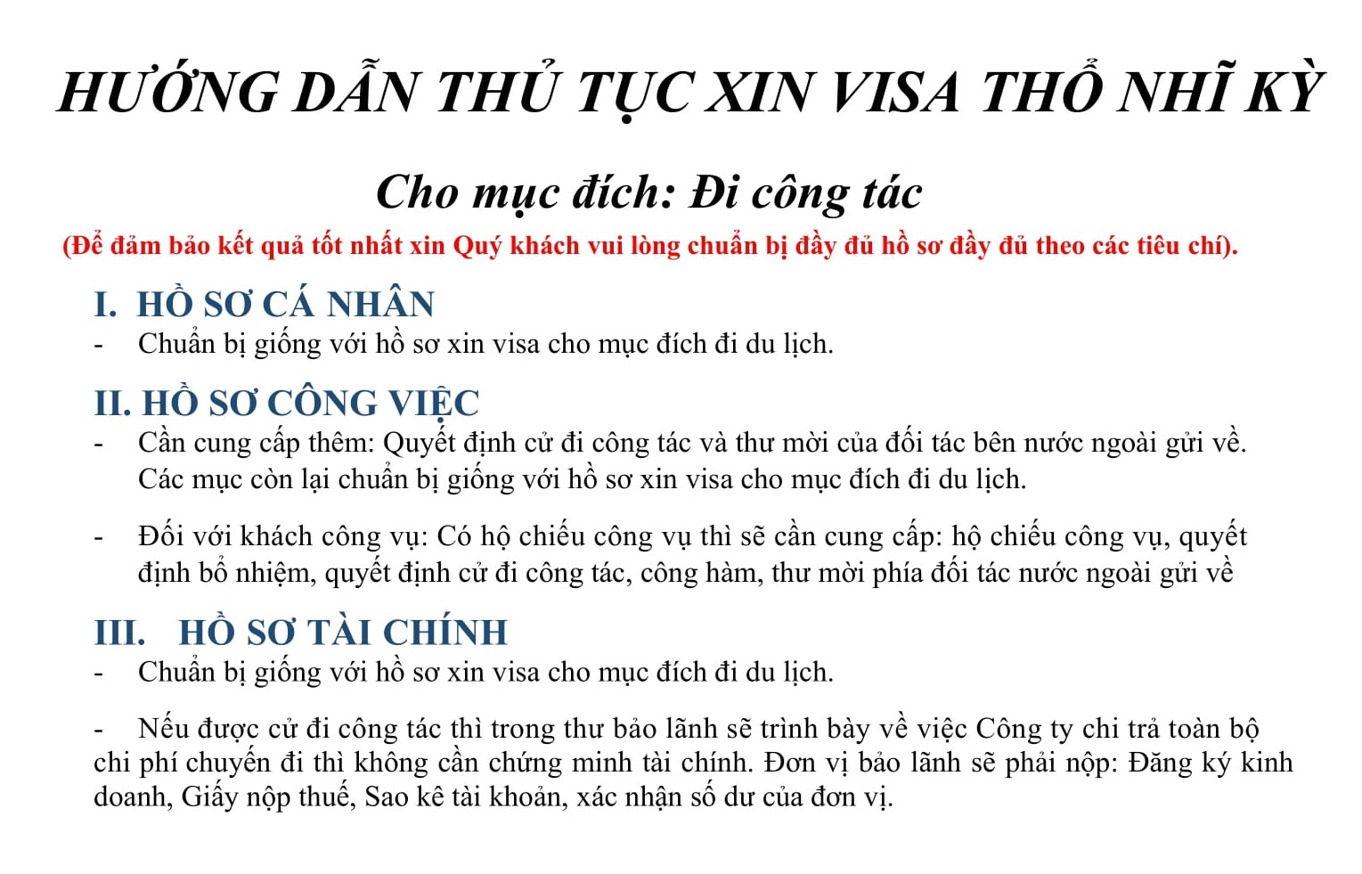 THỦ TỤC VISA THỔ NHĨ KỲ CÔNG TÁC